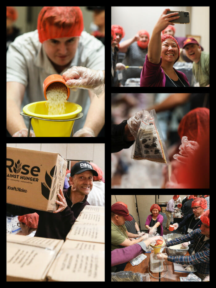 uPerform employees helping in kitchen for Rise Against Hunger meal packing