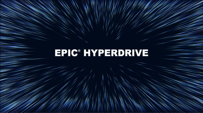 abstract warp speed space-themed tunnel vision with "Epic Hyperdrive" in the center