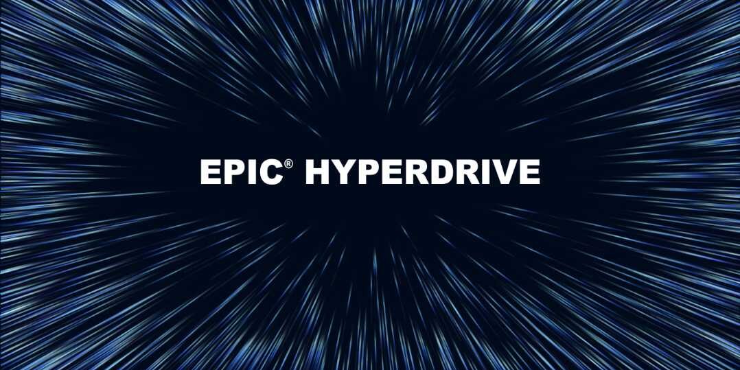 abstract warp speed space-themed tunnel vision with "Epic Hyperdrive" in the center