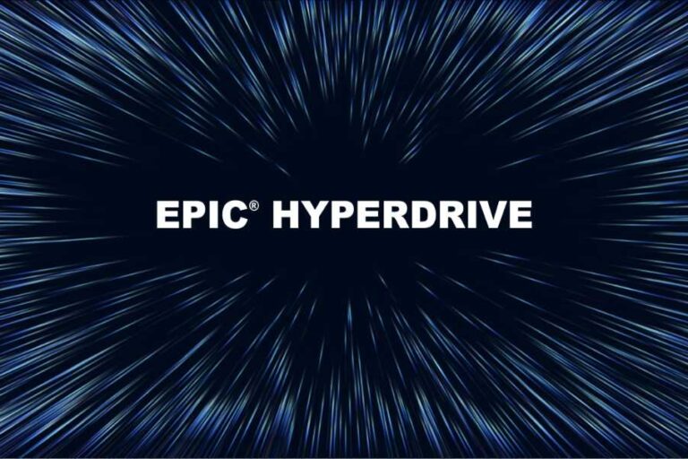 abstract warp speed space-themed tunnel vision with "Epic Hyperdrive" in the center