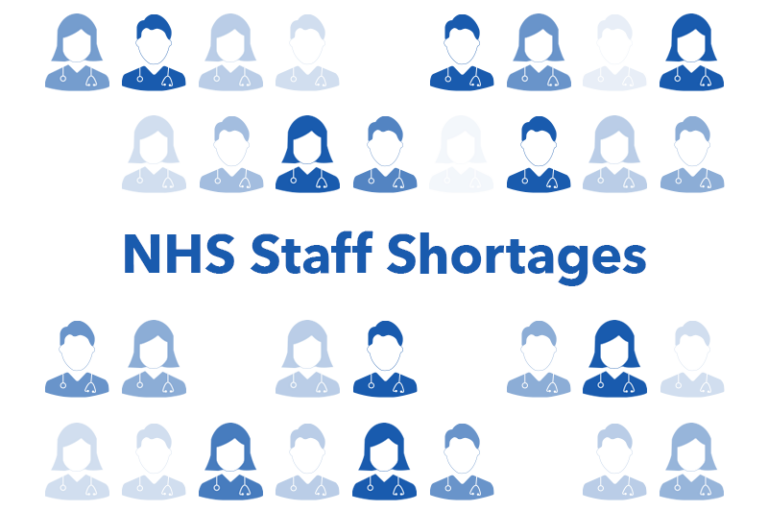 illustrations of clinicians representing the NHS staff shortages