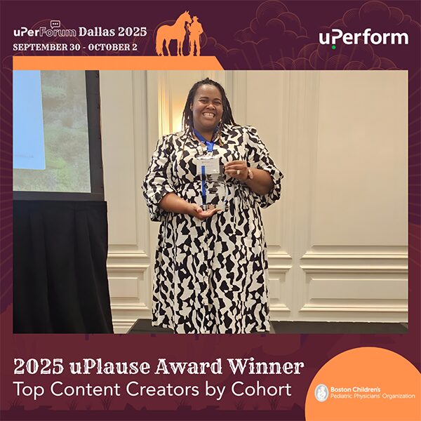 uplause-ppoc Boston Children's Pediatric Physicians' Organization accepts Top Content Creators award at uPerForum Dallas 2025.