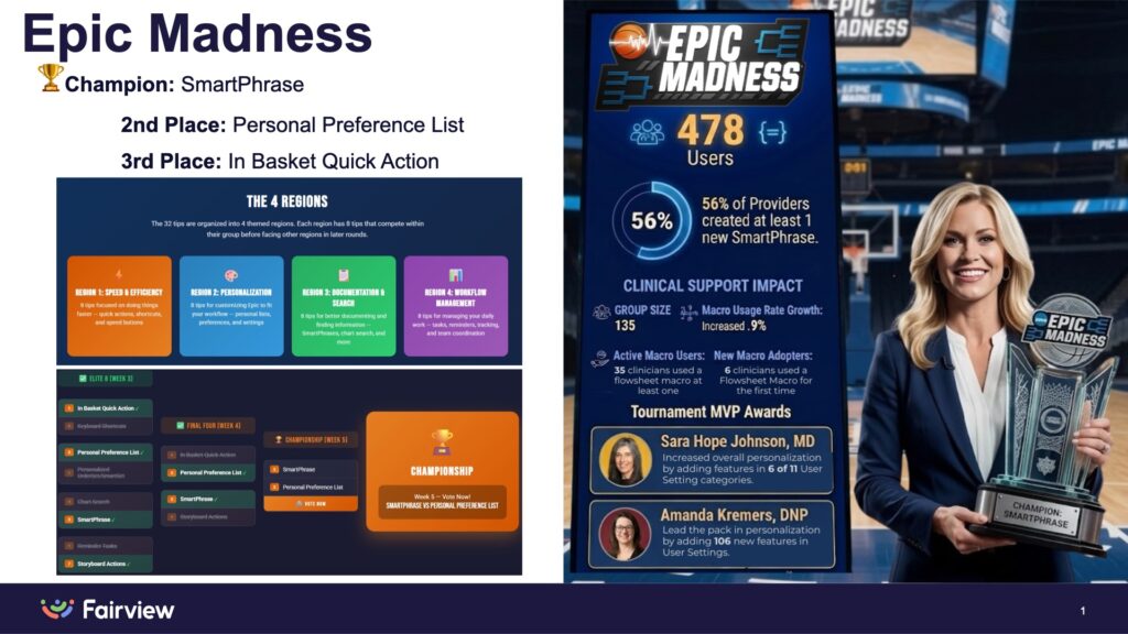 A slide from AMIA presentation showcasing the Epic Madness tournament branding